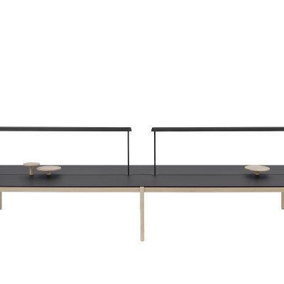 Linear-system-table-config-2-black-laminate-oak-w-accessories-lighting-Muuto-5000x3750-hi-res